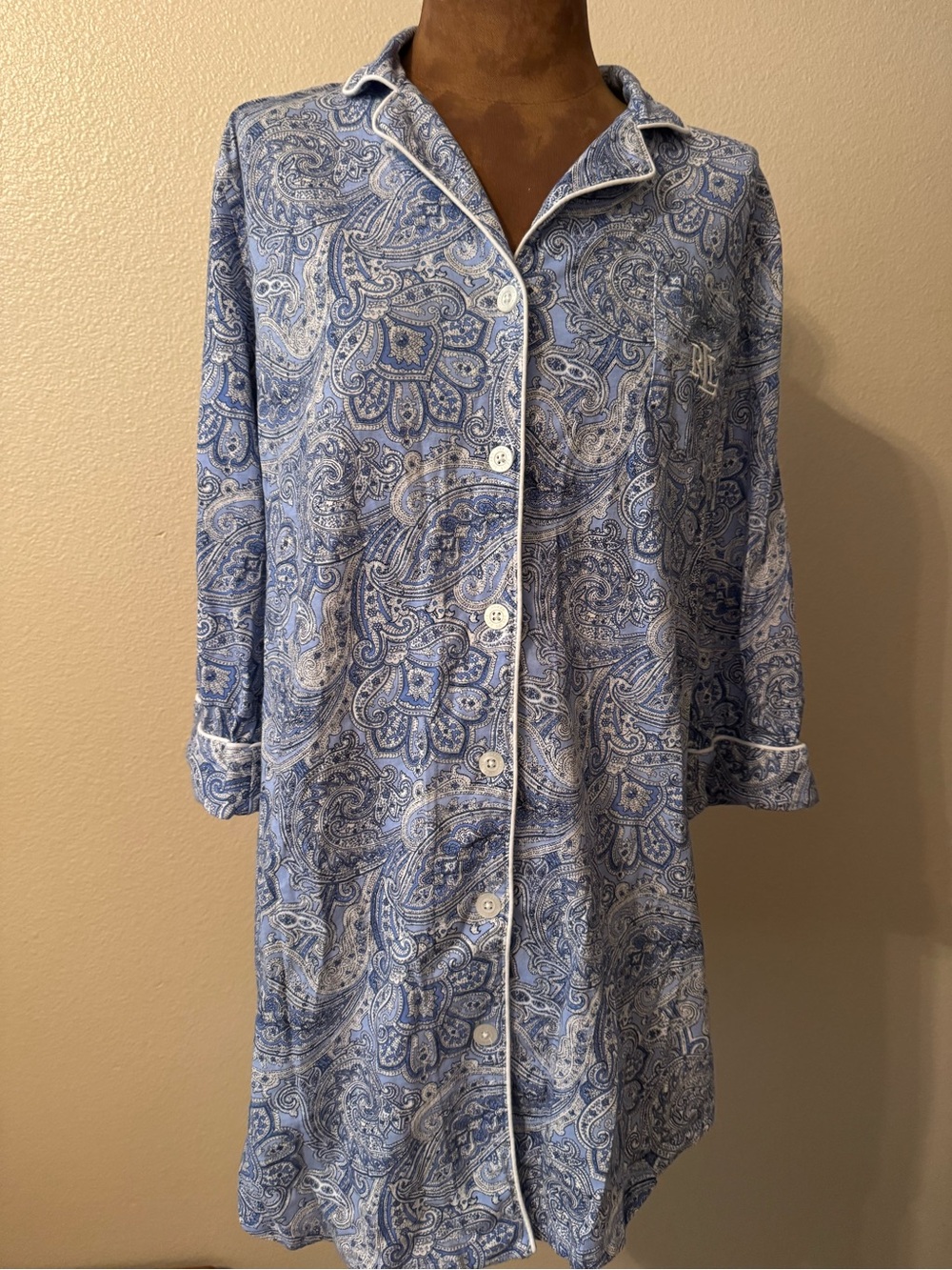 Blue Paisley Button-Front Women's Long Night Shirt